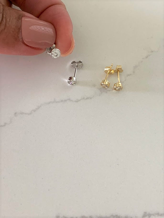 4MM Small Bezel CZ Stud Earrings