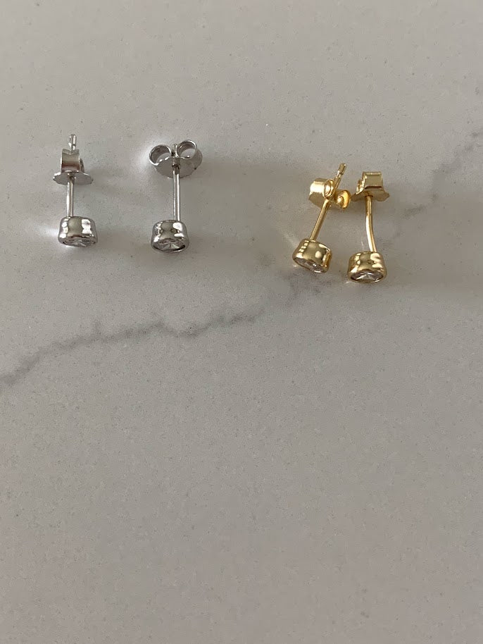 4MM Small Bezel CZ Stud Earrings