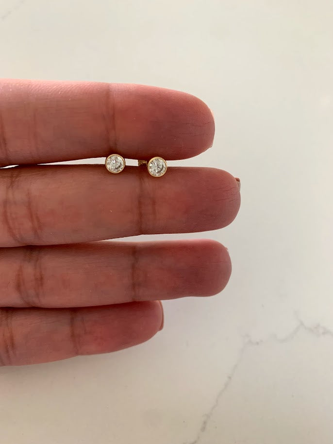4MM Small Bezel CZ Stud Earrings