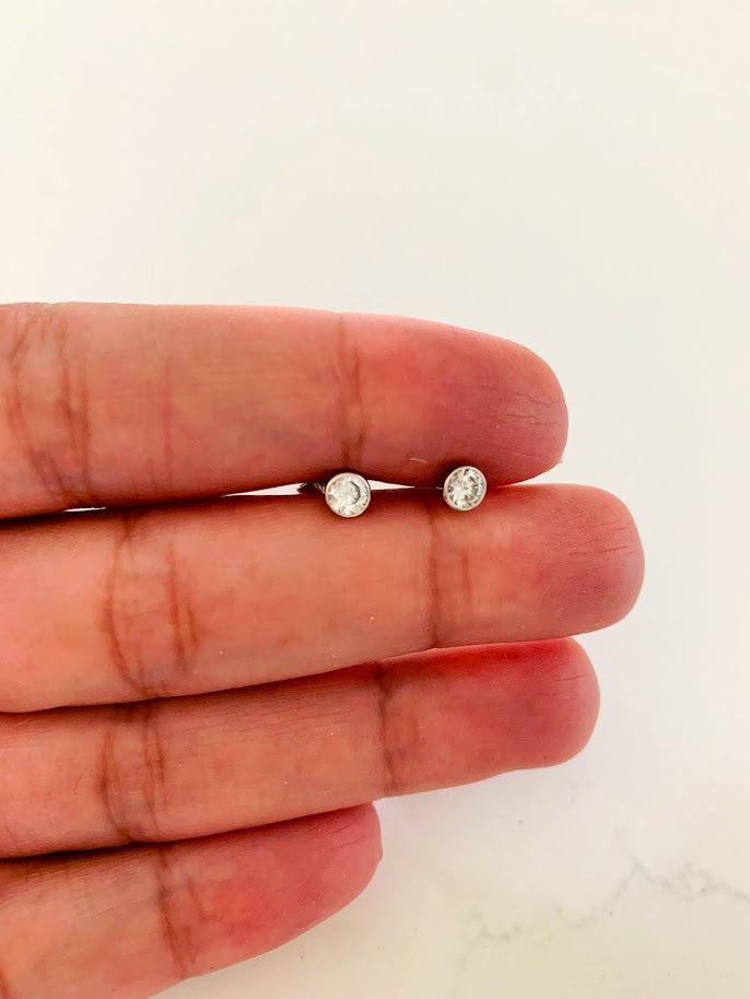 4MM Small Bezel CZ Stud Earrings