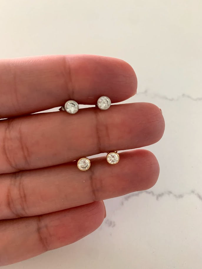 4MM Small Bezel CZ Stud Earrings