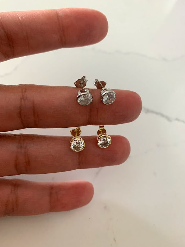 6MM Bezel CZ Stud Earrings