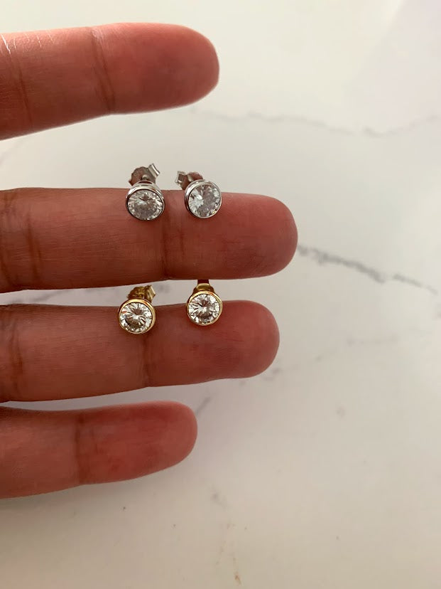 6MM Bezel CZ Stud Earrings