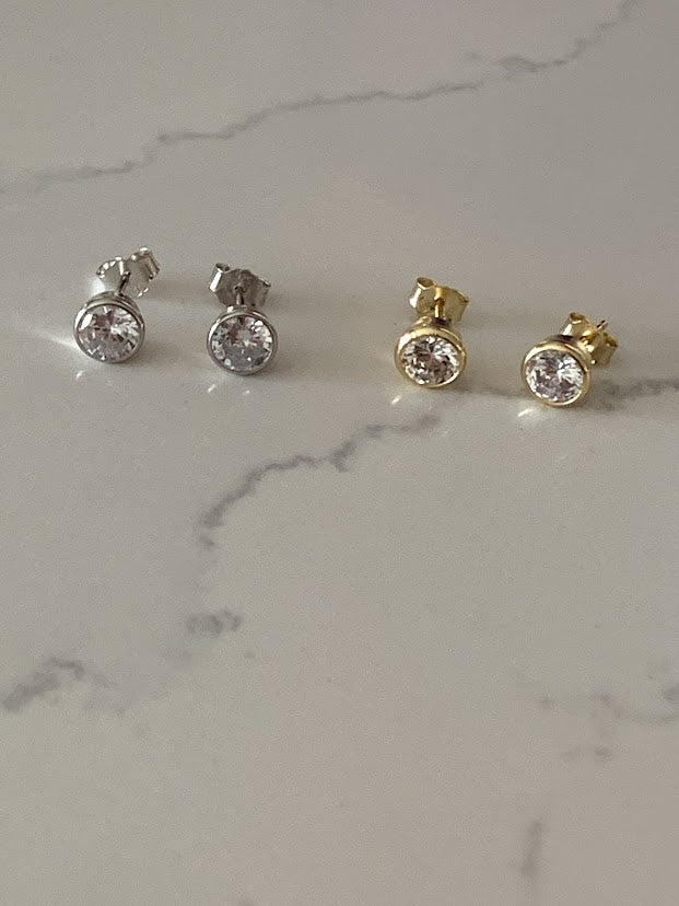 6MM Bezel CZ Stud Earrings