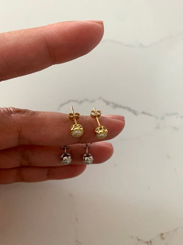 6MM PAVE Stud Earrings | CZ Earrings | Gold and Silver CZ Earrings | 6MM Button Ball Earrings | Gifts for Her