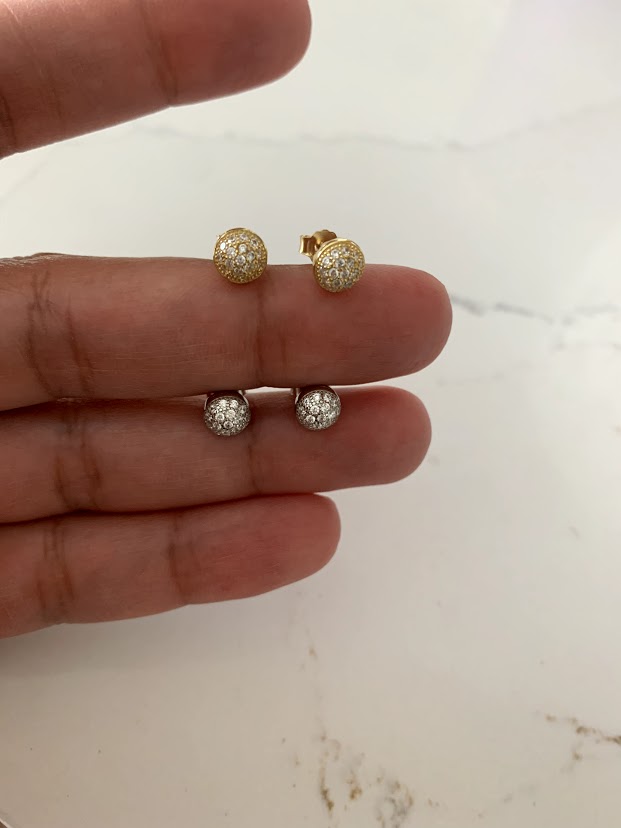 6MM PAVE Stud Earrings | CZ Earrings | Gold and Silver CZ Earrings | 6MM Button Ball Earrings | Gifts for Her