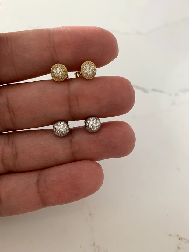 6MM PAVE Stud Earrings | CZ Earrings | Gold and Silver CZ Earrings | 6MM Button Ball Earrings | Gifts for Her