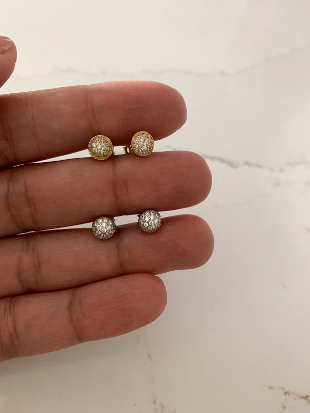 6MM PAVE Stud Earrings | CZ Earrings | Gold and Silver CZ Earrings | 6MM Button Ball Earrings | Gifts for Her