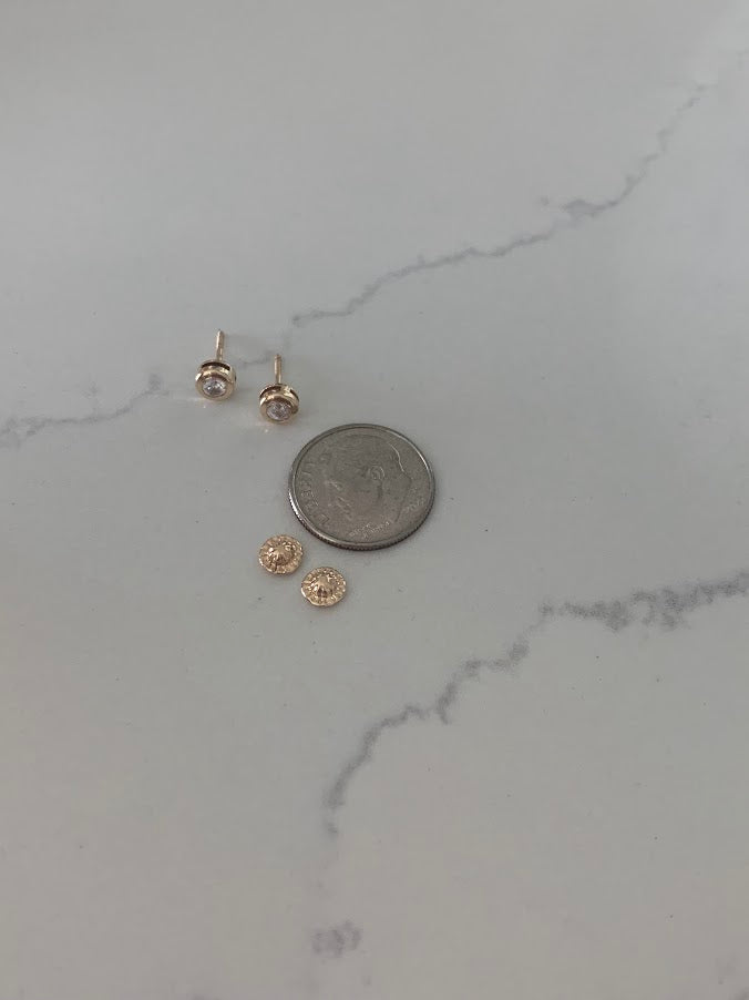 5MM 14K Gold Bezel Stud Earrings, Bezel Set Earrings Studs, 14k Yellow Gold Earrings, Yellow Gold Bezel Studs