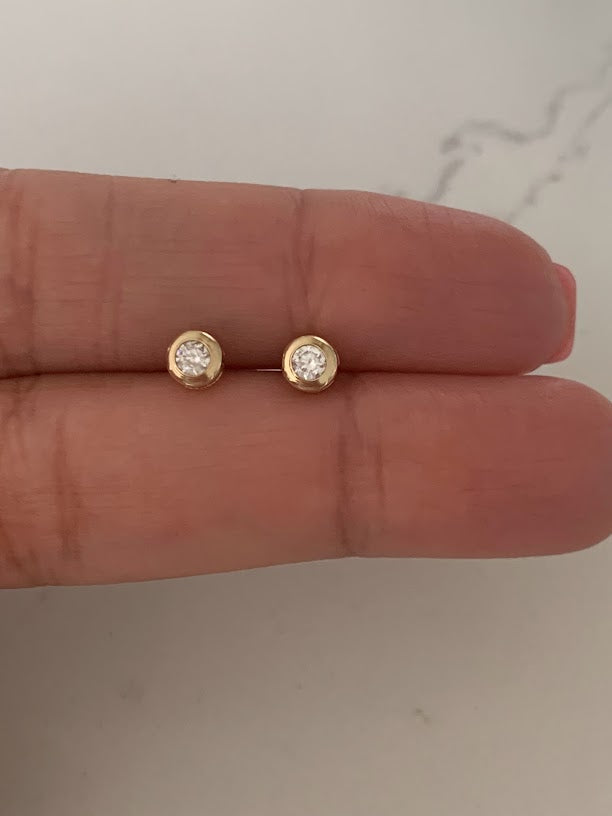 5MM 14K Gold Bezel Stud Earrings, Bezel Set Earrings Studs, 14k Yellow Gold Earrings, Yellow Gold Bezel Studs