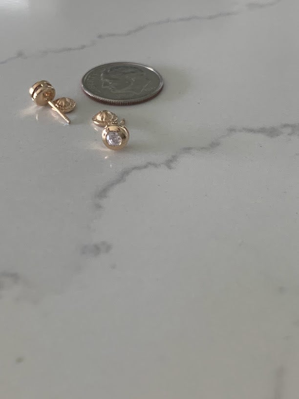 5MM 14K Gold Bezel Stud Earrings, Bezel Set Earrings Studs, 14k Yellow Gold Earrings, Yellow Gold Bezel Studs