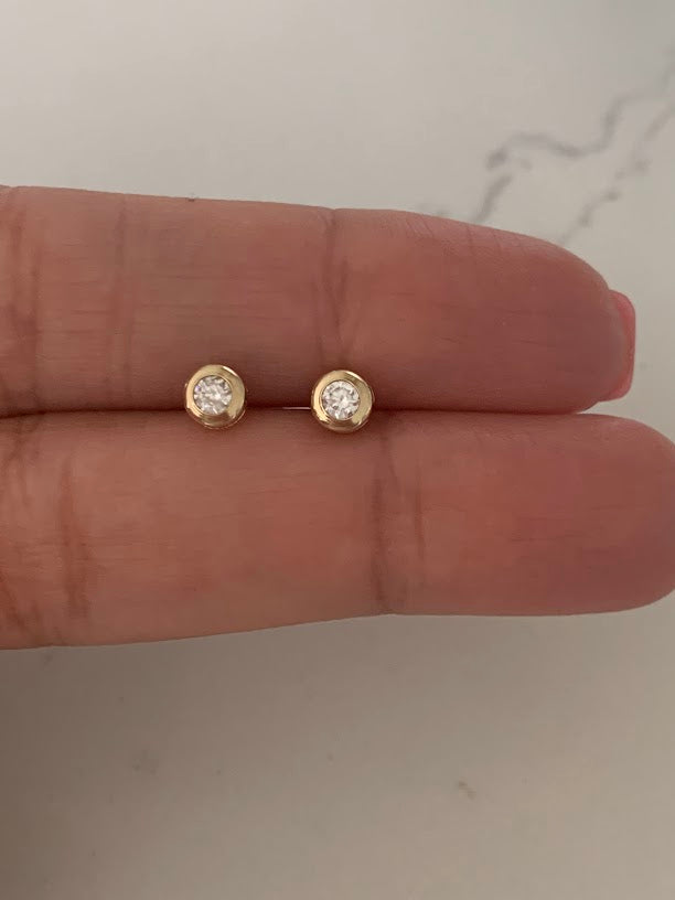 5MM 14K Gold Bezel Stud Earrings, Bezel Set Earrings Studs, 14k Yellow Gold Earrings, Yellow Gold Bezel Studs