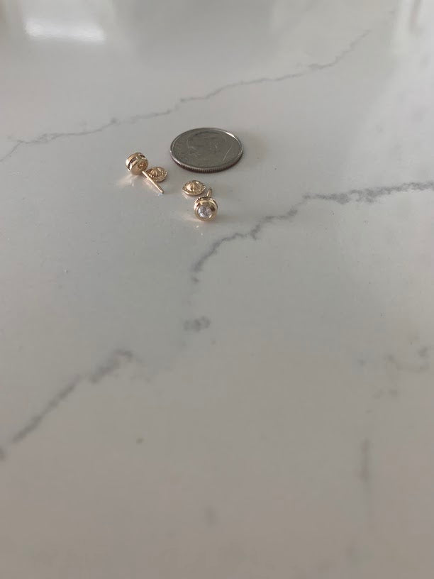 5MM 14K Gold Bezel Stud Earrings, Bezel Set Earrings Studs, 14k Yellow Gold Earrings, Yellow Gold Bezel Studs