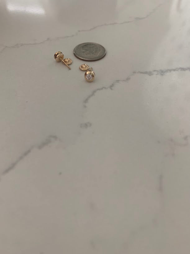 5MM 14K Gold Bezel Stud Earrings, Bezel Set Earrings Studs, 14k Yellow Gold Earrings, Yellow Gold Bezel Studs
