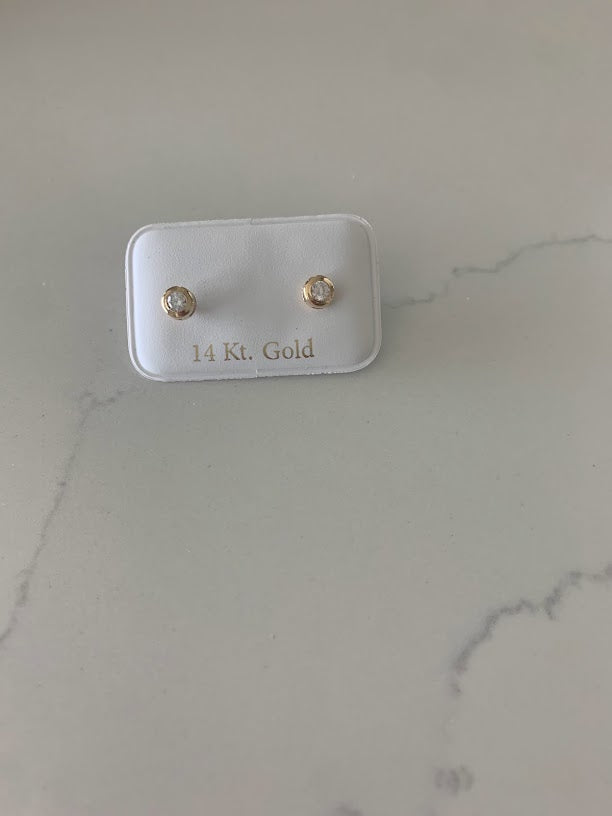 5MM 14K Gold Bezel Stud Earrings, Bezel Set Earrings Studs, 14k Yellow Gold Earrings, Yellow Gold Bezel Studs