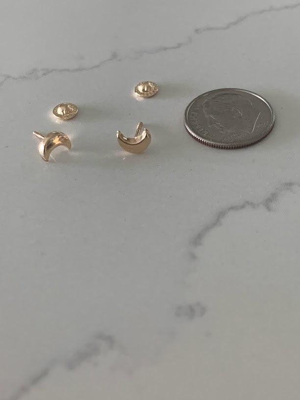 14K Gold 6MM Moon Earrings, Moon Earrings, Gold Studs, Celestial Earrings, 14K Gold Earrings