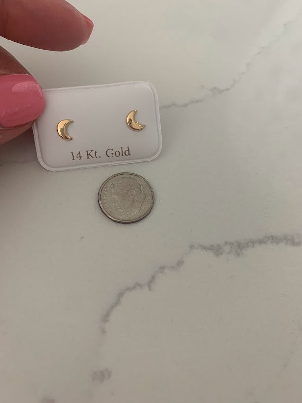 14K Gold 6MM Moon Earrings, Moon Earrings, Gold Studs, Celestial Earrings, 14K Gold Earrings
