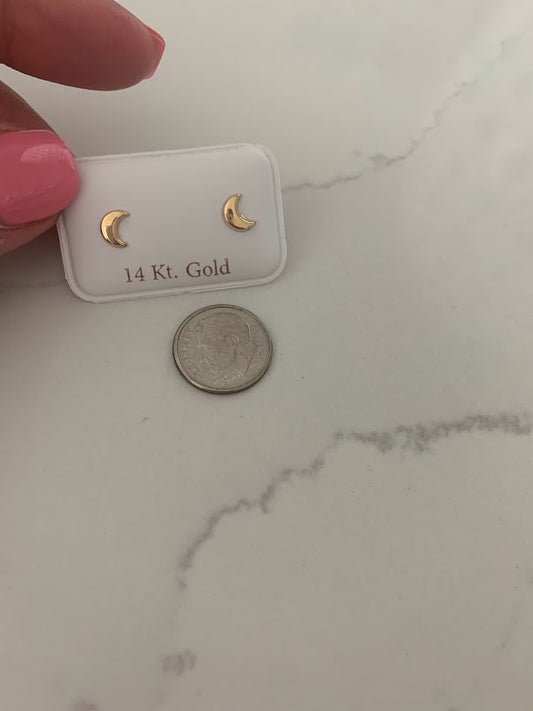 14K Gold 6MM Moon Earrings, Moon Earrings, Gold Studs, Celestial Earrings, 14K Gold Earrings