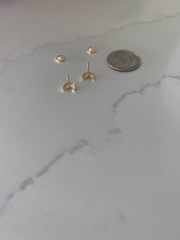 14K Gold 6MM Moon Earrings, Moon Earrings, Gold Studs, Celestial Earrings, 14K Gold Earrings