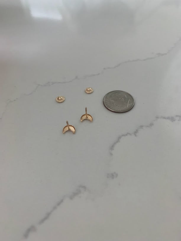 14K Gold 6MM Moon Earrings, Moon Earrings, Gold Studs, Celestial Earrings, 14K Gold Earrings