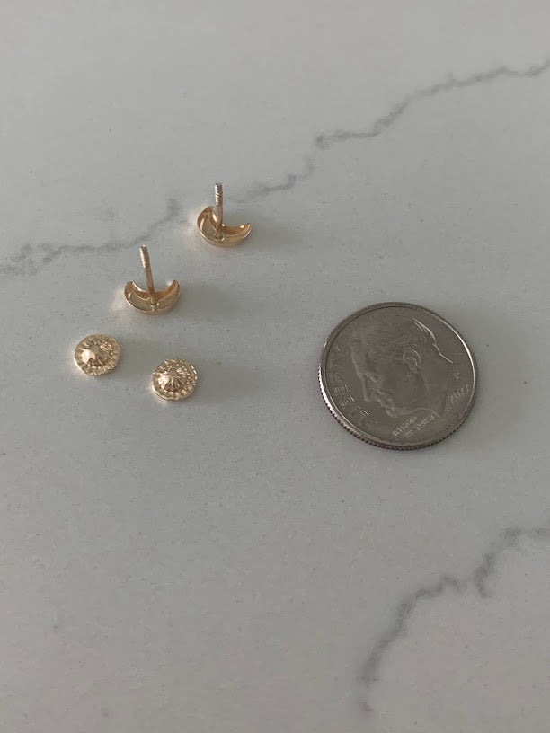 14K Gold 6MM Moon Earrings, Moon Earrings, Gold Studs, Celestial Earrings, 14K Gold Earrings