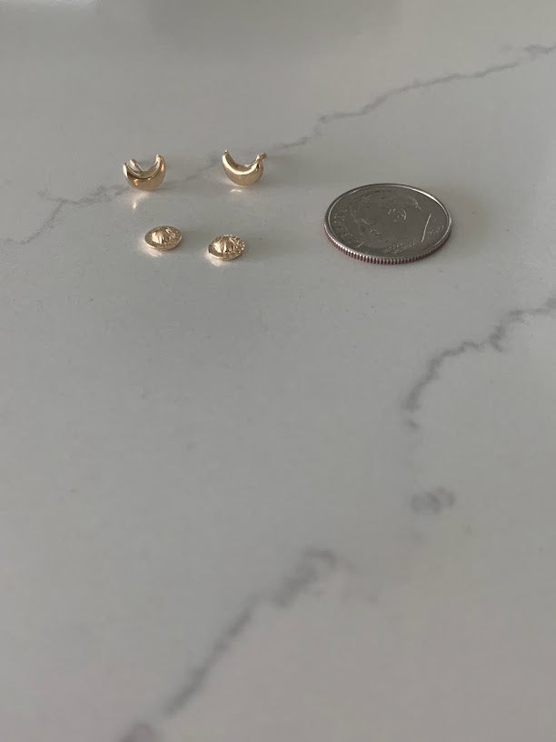 14K Gold 6MM Moon Earrings, Moon Earrings, Gold Studs, Celestial Earrings, 14K Gold Earrings