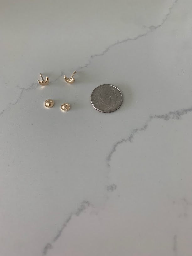14K Gold 6MM Moon Earrings, Moon Earrings, Gold Studs, Celestial Earrings, 14K Gold Earrings