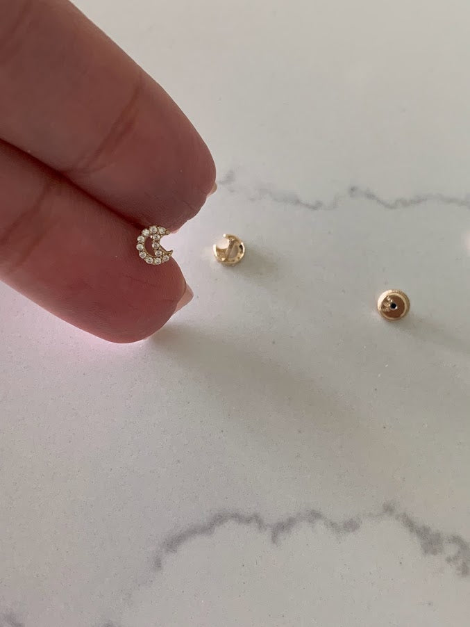 Mini 14K Gold Moon Stud Earrings with CZ, Moon Earrings, Moon Gold Studs, Moon Earrings, 14K Gold Earrings, Dainty Moon Studs