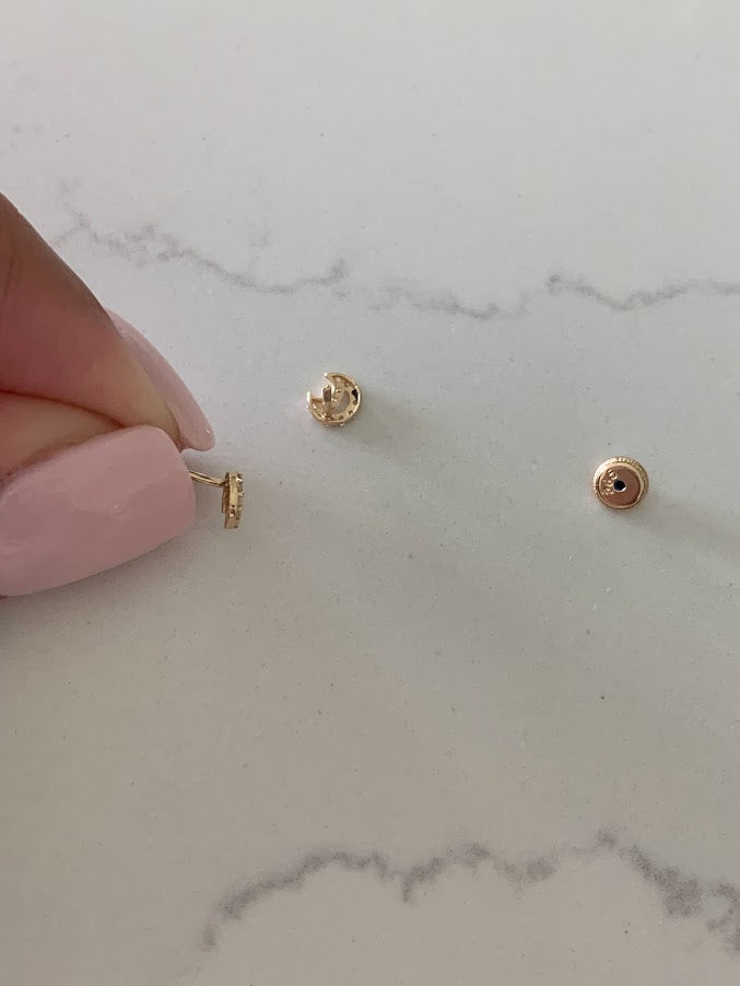 Mini 14K Gold Moon Stud Earrings with CZ, Moon Earrings, Moon Gold Studs, Moon Earrings, 14K Gold Earrings, Dainty Moon Studs