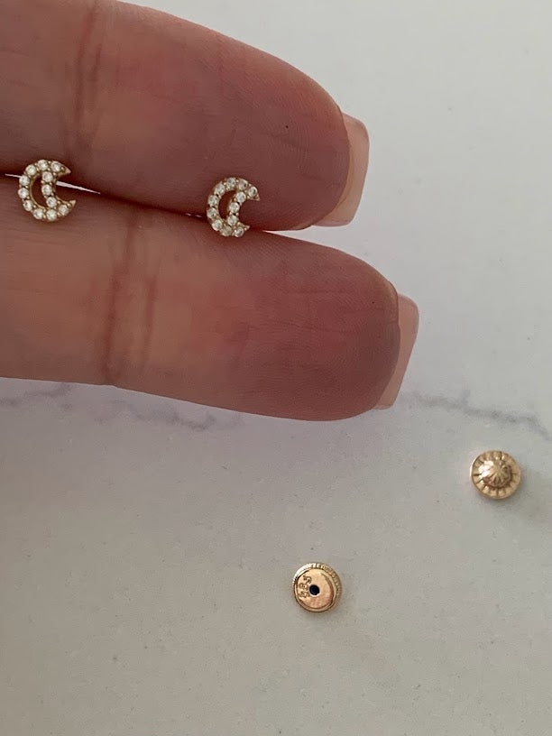 Mini 14K Gold Moon Stud Earrings with CZ, Moon Earrings, Moon Gold Studs, Moon Earrings, 14K Gold Earrings, Dainty Moon Studs