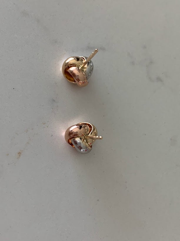 14K Solid Tricolor Knot Love Earrings
