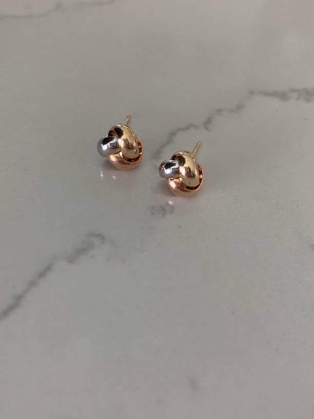 14K Solid Tricolor Knot Love Earrings