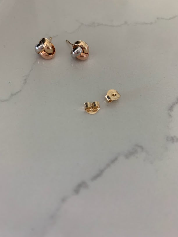 14K Solid Tricolor Knot Love Earrings