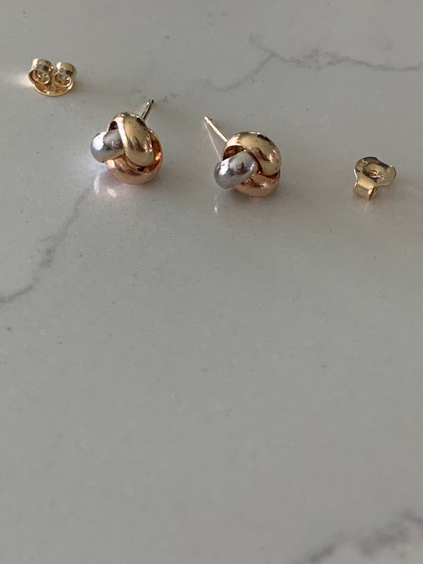 14K Solid Tricolor Knot Love Earrings