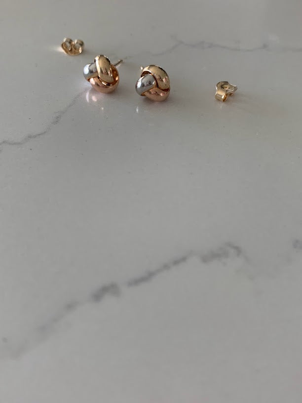 14K Solid Tricolor Knot Love Earrings