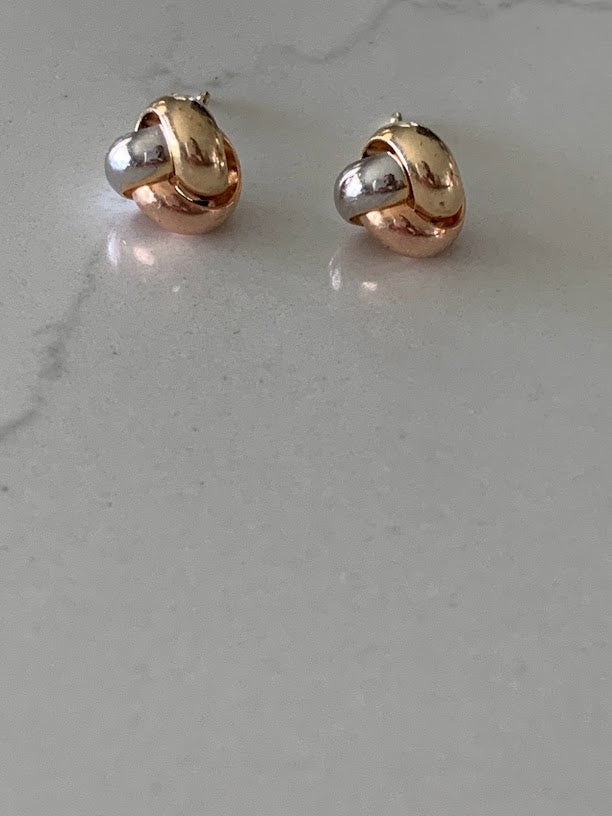 14K Solid Tricolor Knot Love Earrings