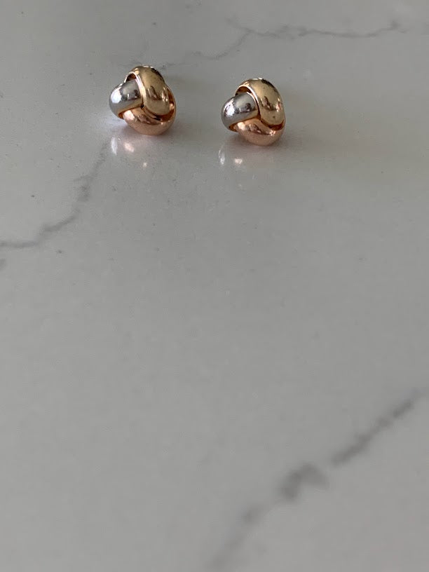 14K Solid Tricolor Knot Love Earrings