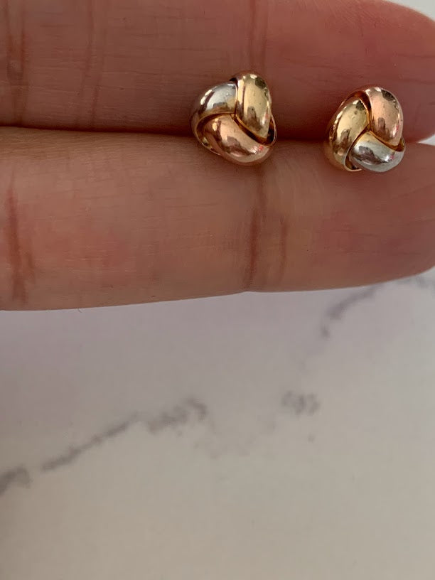 14K Solid Tricolor Knot Love Earrings