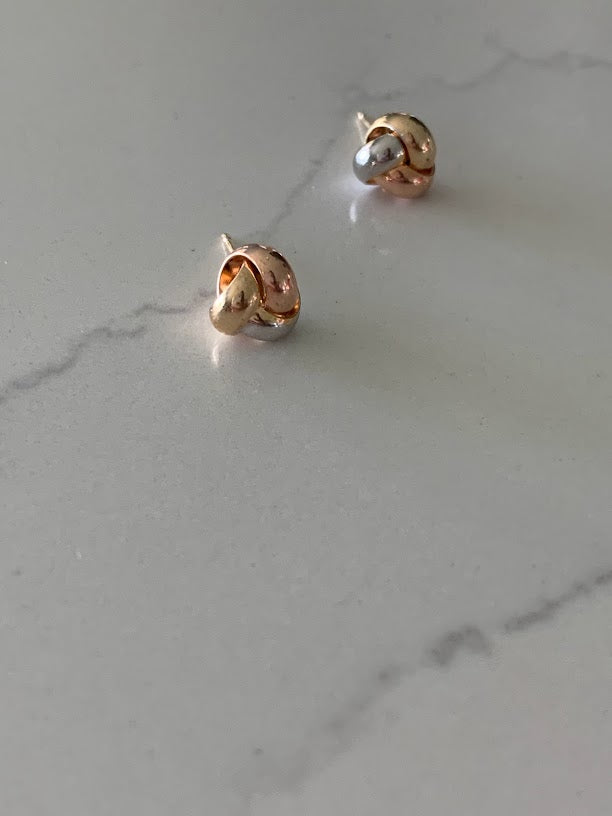 14K Solid Tricolor Knot Love Earrings