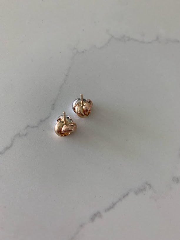 14K Solid Tricolor Knot Love Earrings