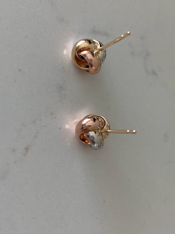 14K Solid Tricolor Knot Love Earrings