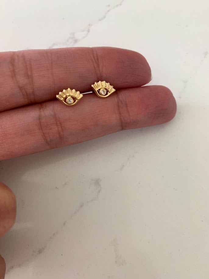 14K Gold Evil Eye Earrings | Evil Eye Stud Earrings | Tiny Eye Earrings