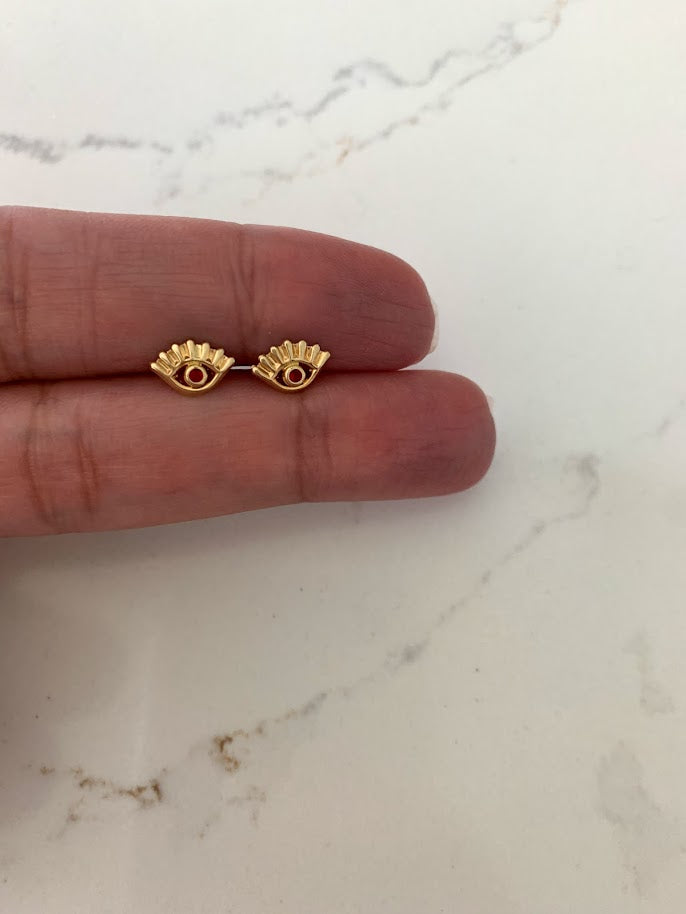 14K Gold Evil Eye Earrings | Evil Eye Stud Earrings | Tiny Eye Earrings