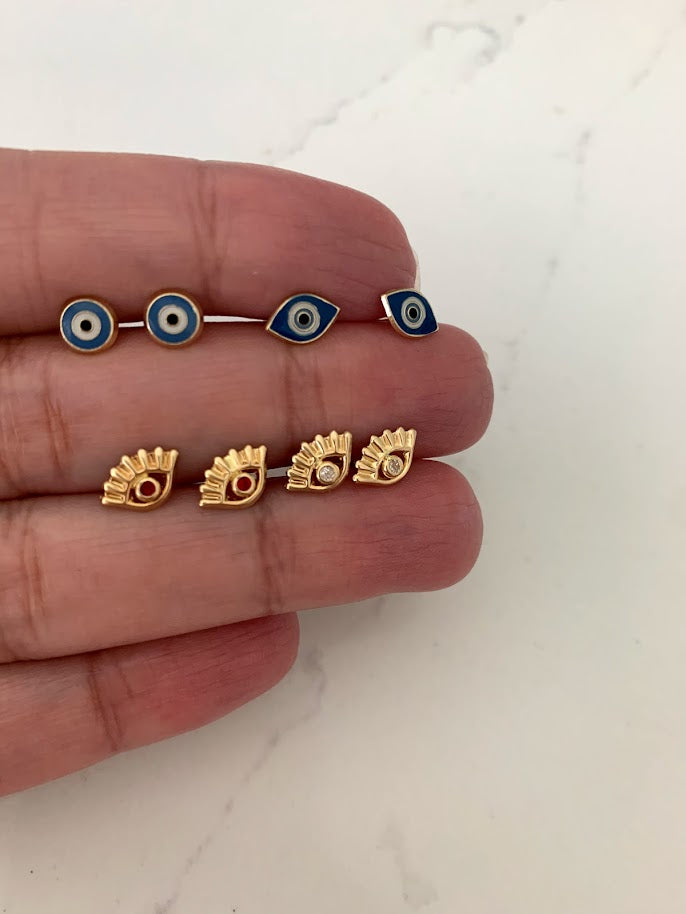 14K Gold Evil Eye Earrings | Evil Eye Stud Earrings | Tiny Eye Earrings