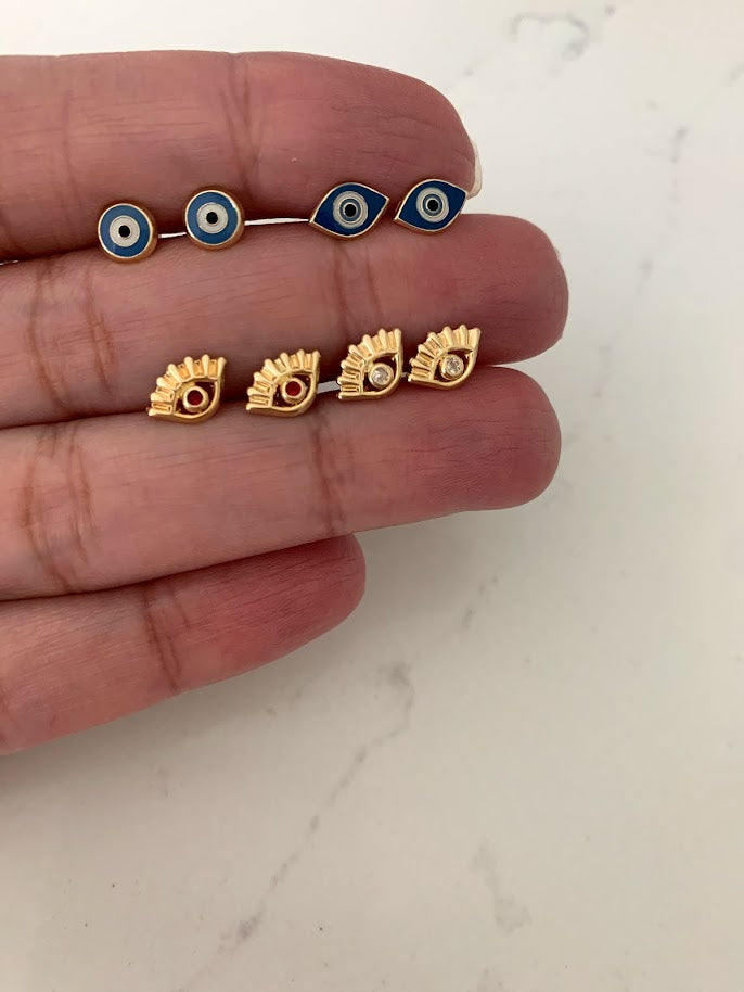 14K Gold Evil Eye Earrings | Evil Eye Stud Earrings | Tiny Eye Earrings