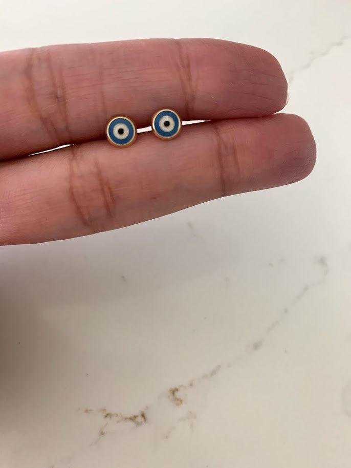 14K Gold Evil Eye Earrings | Evil Eye Stud Earrings | Tiny Eye Earrings