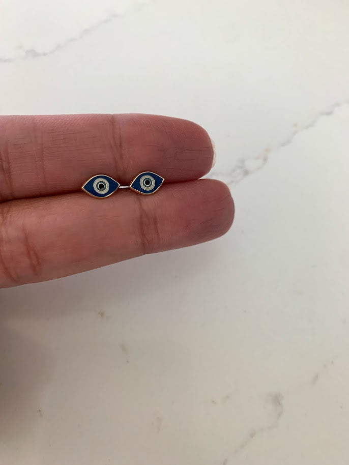 14K Gold Evil Eye Earrings | Evil Eye Stud Earrings | Tiny Eye Earrings