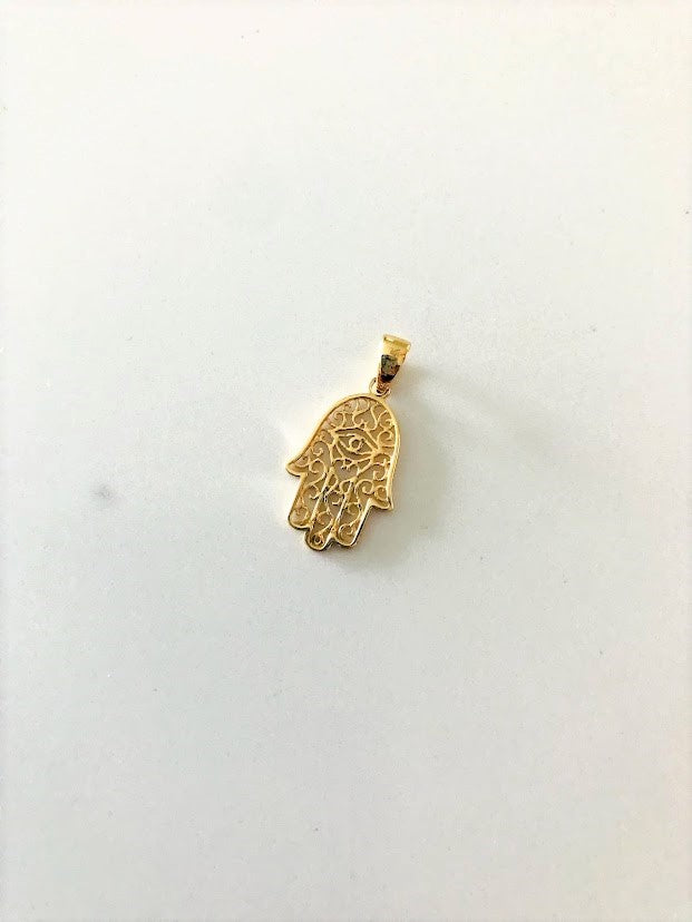 14K Solid Gold Hamsa with Evil Eye | 16MM x 11MM Two Tone Hamsa | Evil Eye Hamsa | Two TONE 14K Solid Gold Pendant