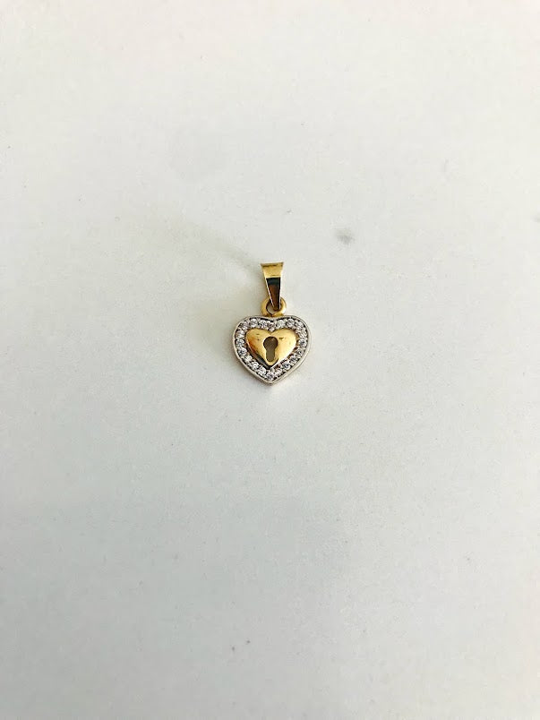 10MM 14K Heart Pendant Lock with Zirconia | 14K Heart Pendant
