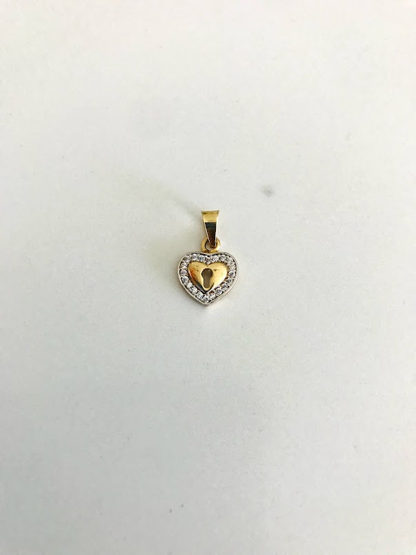 10MM 14K Heart Pendant Lock with Zirconia | 14K Heart Pendant